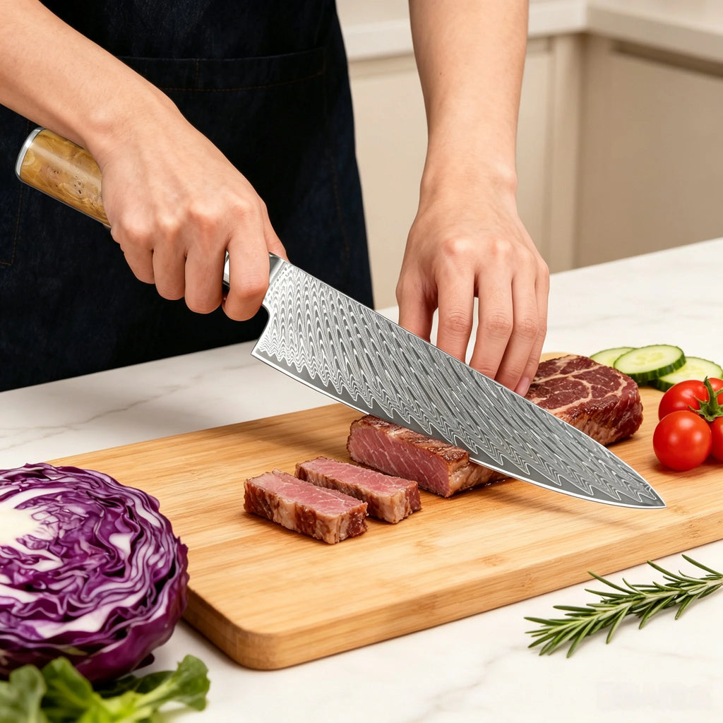 Damascus Steel 67-Layer Chef Cleaver Knife | 19.4cm Blade Damascus Chef Knife Axl