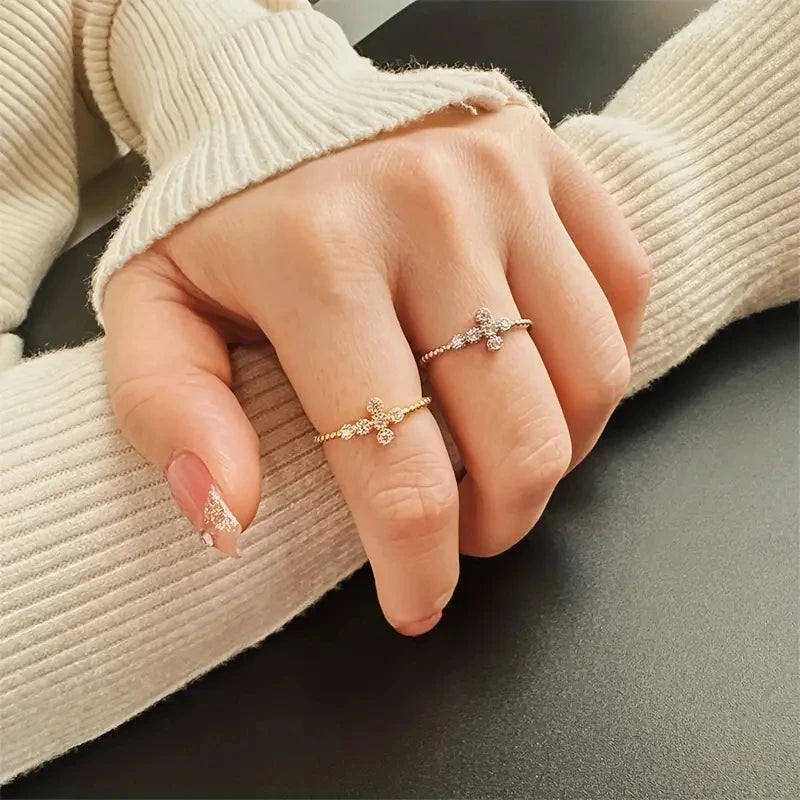 Huitan Cross Ring Women – CZ Pavé Gold & Silver Fashion Ring Fashion Ring Axl