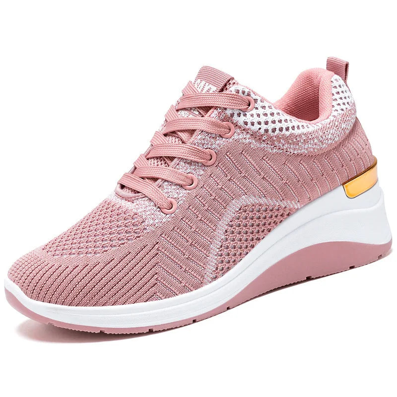Women's Platform Sneakers Lace-Up Flat Vulcanized Shoes Plus Size Women's Sneakers Axl Pink 37