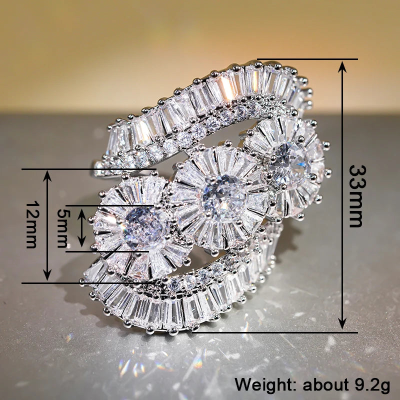 Huitan Blue & White CZ Pave Ring | Women's Wedding Band CZ Fashion Ring Axl