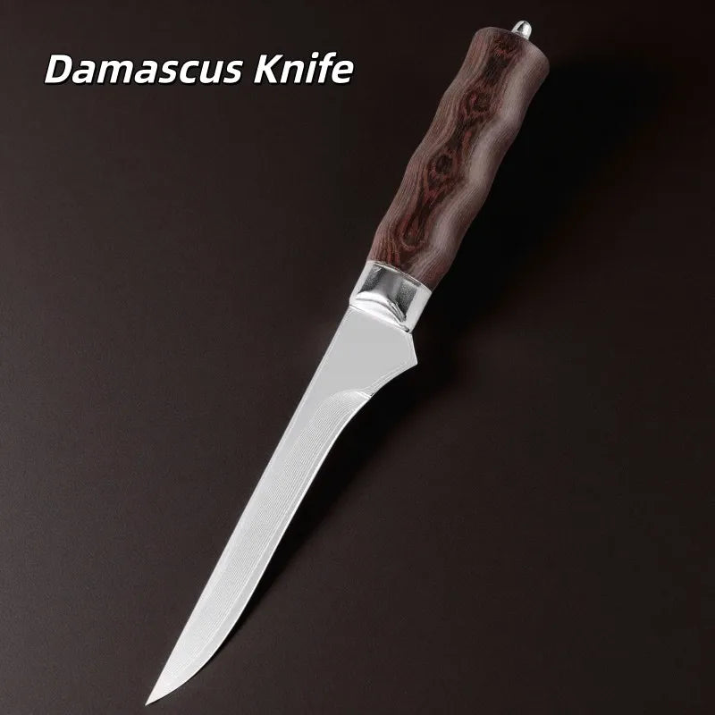 Damascus Steel Boning Knife – Wood Handle | Sharp Kitchen Knife Damascus Kitchen Knife Axl