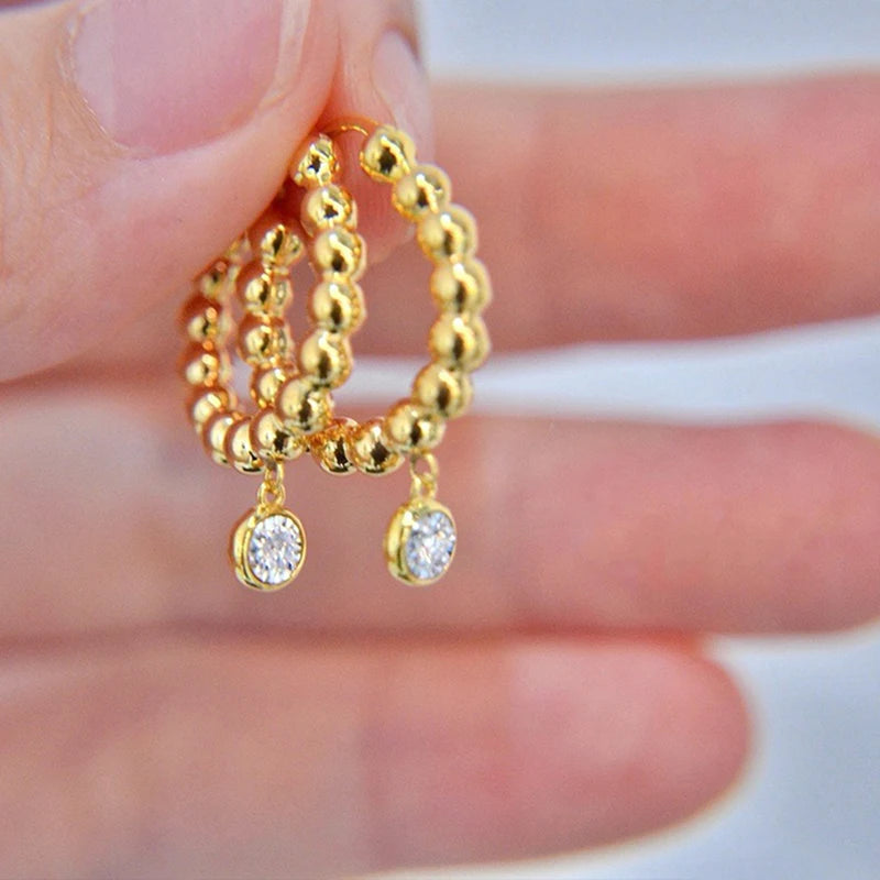 Huitan Beaded Hoop Drop Earrings | Cubic Zirconia Women's Jewelry Drop Hoop Earrings Axl