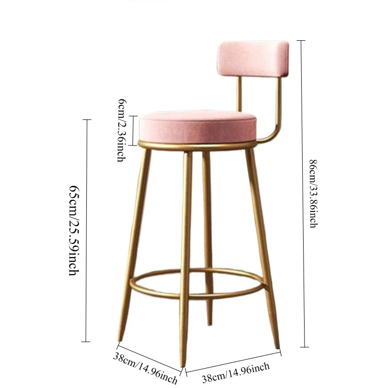 Nordic Velvet Bar Stools with Backrest | Iron Frame Counter Chair Velvet Bar Stool Axl