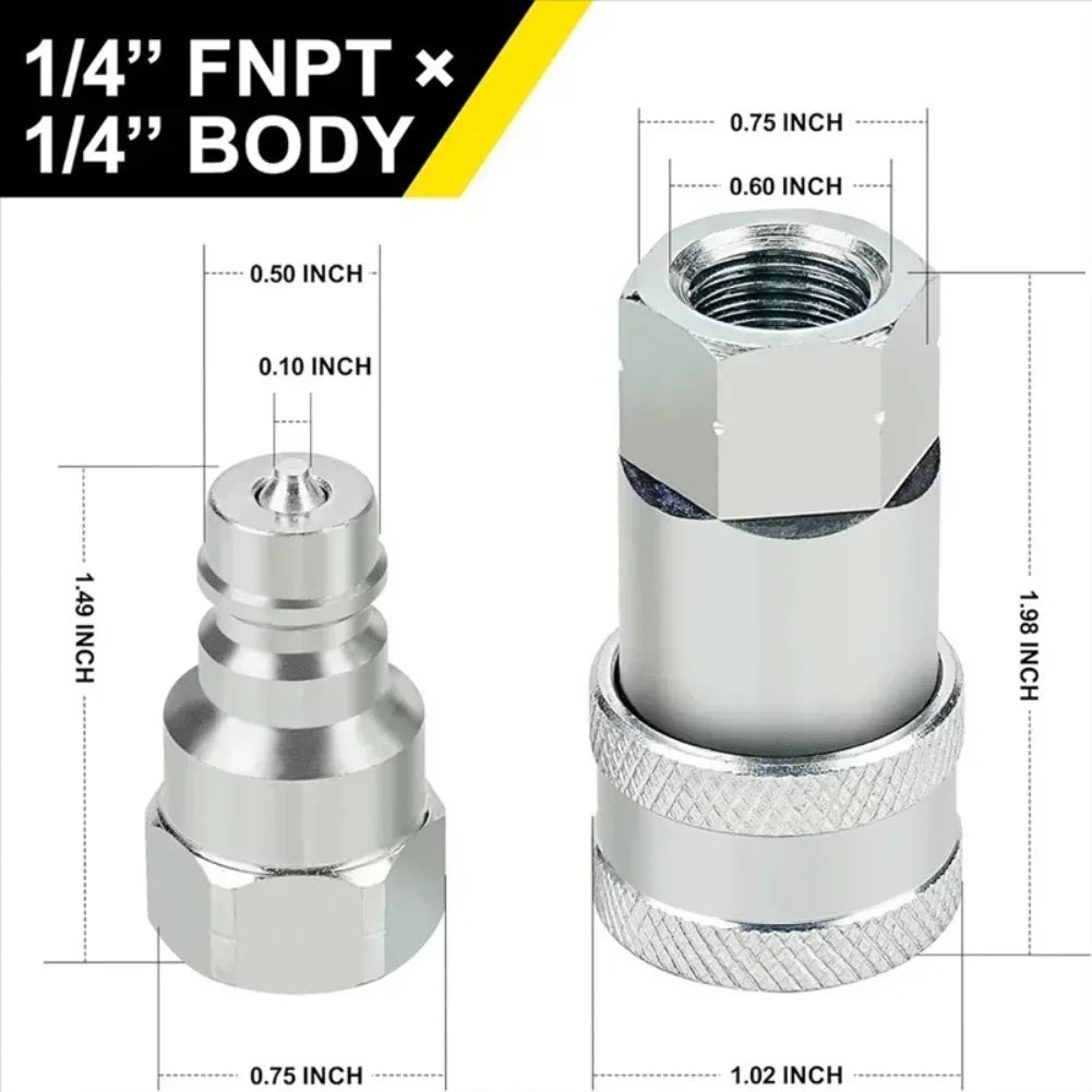 Hydraulic Quick Connect Coupler Set NPT 1/2" & 1/4" + Dust Cap Hydraulic Coupler Fittings Axl