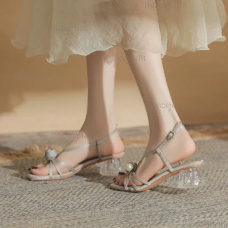 Camellia Pearl Rhinestone High Heel Sandals for Women High Heel Sandals Axl