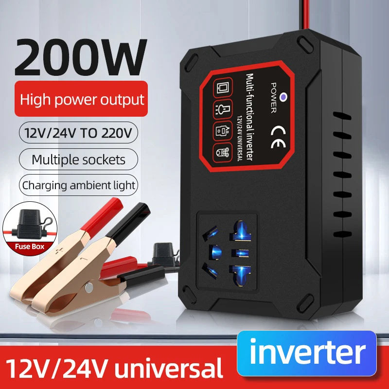 200W Car Power Inverter 12V/24V to 220V Portable Converter Car Power Inverter Axl