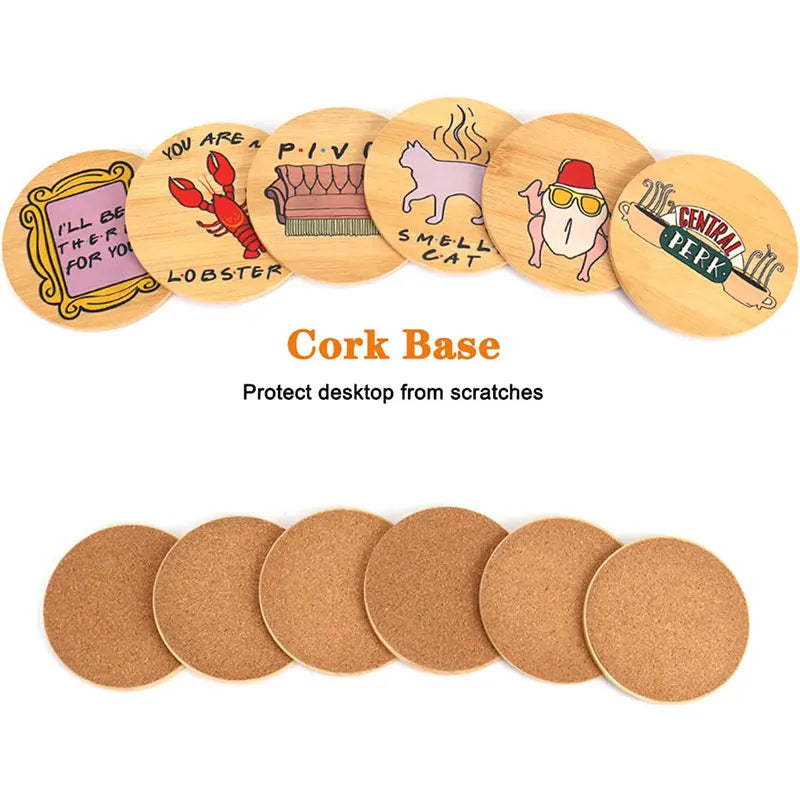 6-Piece Funny Wood Coasters with Holder – Cat & Lobster Design Wood Coaster Set Axl