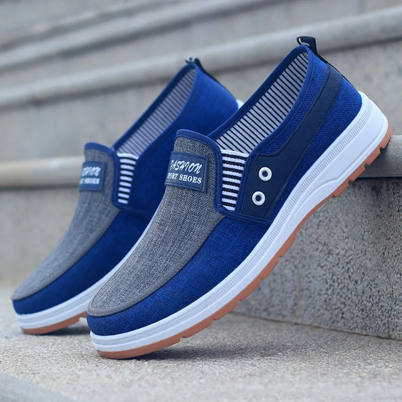 Men's Canvas Slip-On Loafers – Lightweight Color Block Casual Shoe Canvas Slip-On Loafers Axl Blue 41
