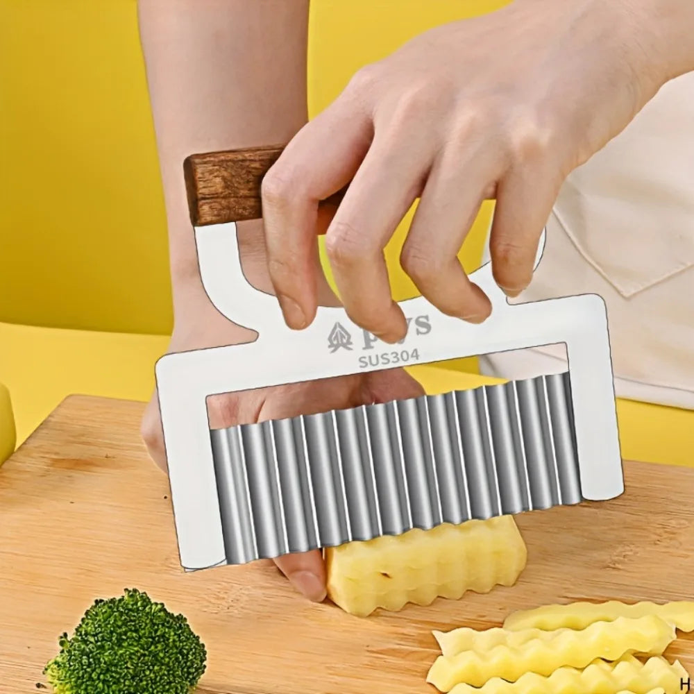 Wooden Handle Peeler & Wavy Cutter Set – Stainless Steel Kitchen Peeler Set Axl