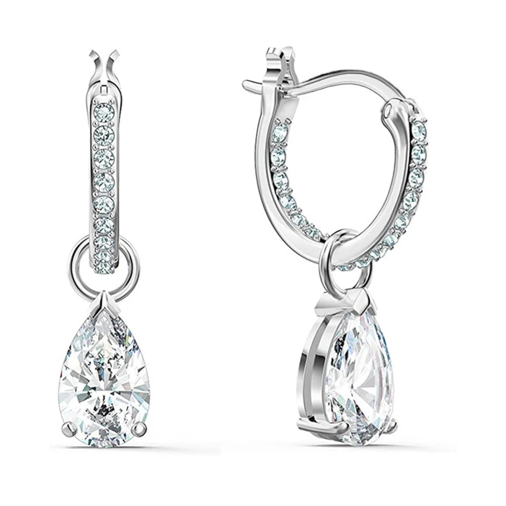 Huitan Water Drop CZ Dangle Earrings – Silver Wedding Jewelry Dangle Earrings Axl