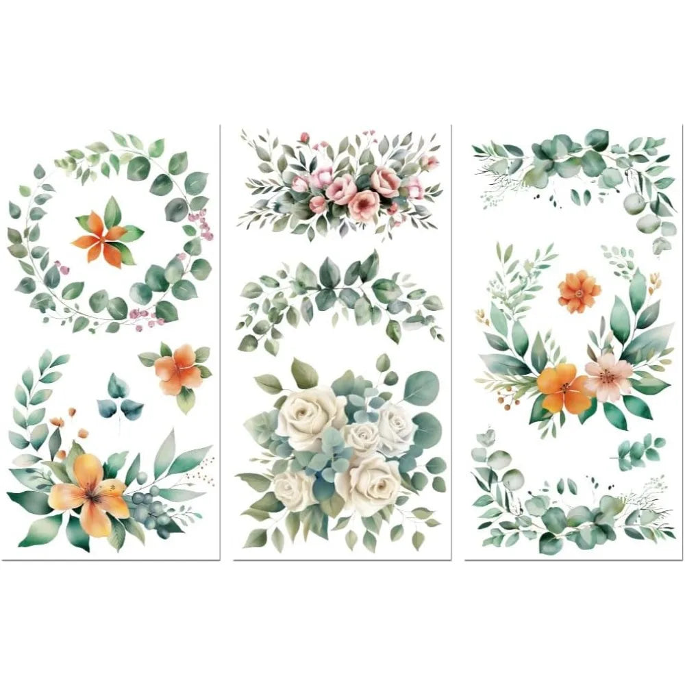 Rub-On Transfer Decals – Leaf & Flower Wreath 6×12" 3-Pack Craft Transfer Decals Axl