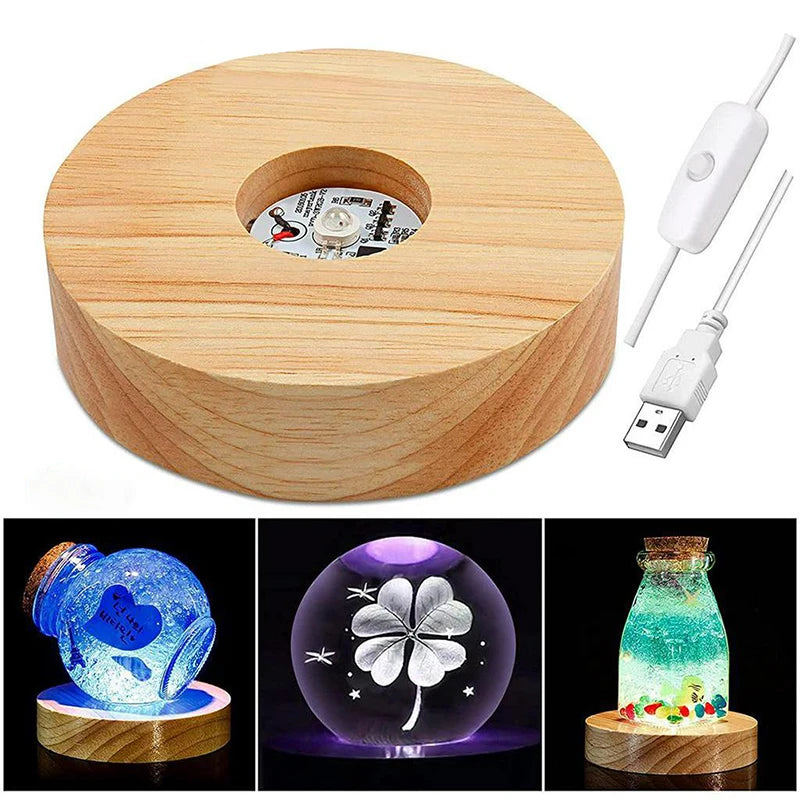10cm Wood LED Light Base | Rotating Crystal Display Stand LED Display Stand Axl