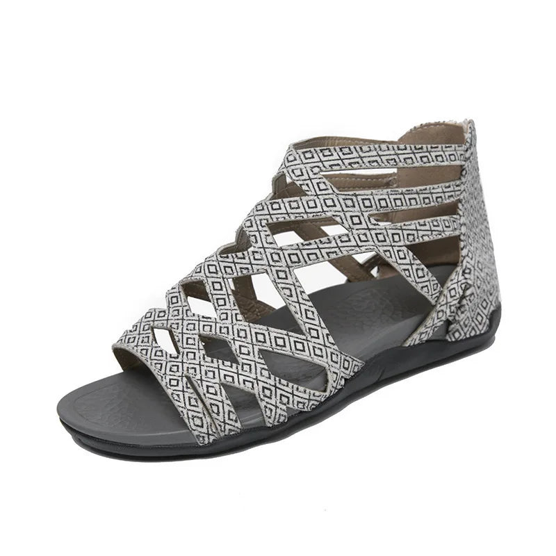 Women's High-Top Roman Rivet Flat Platform Sandals – Side Zip Platform Sandal Boots Axl Triangular white 43