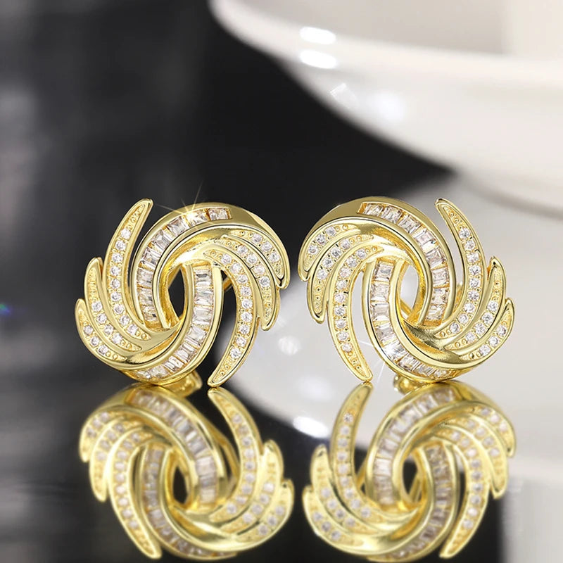 Huitan Gold Cubic Zirconia Stud Earrings – Geometric Fashion Stud Earrings Axl