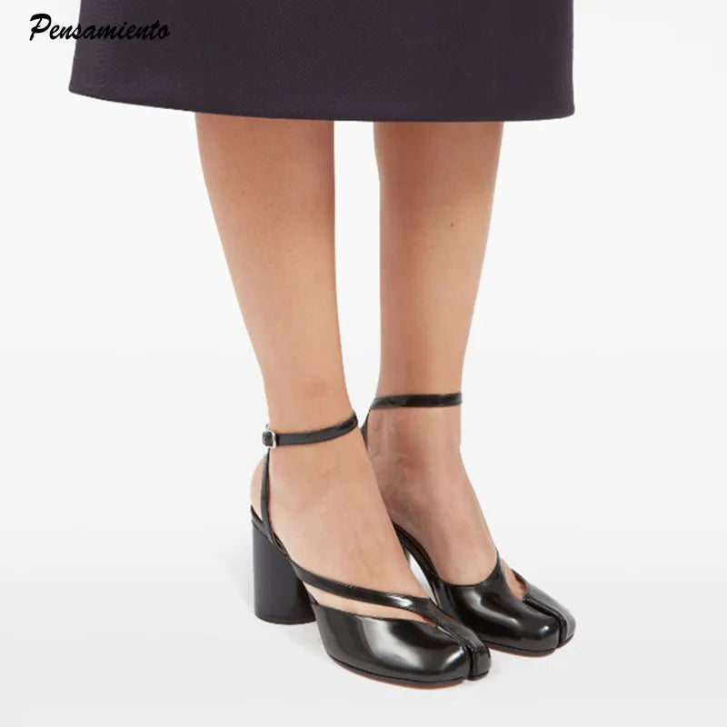 Women's Patent Leather Split-Toe Chunky High Heel Pumps High Heel Pumps Axl