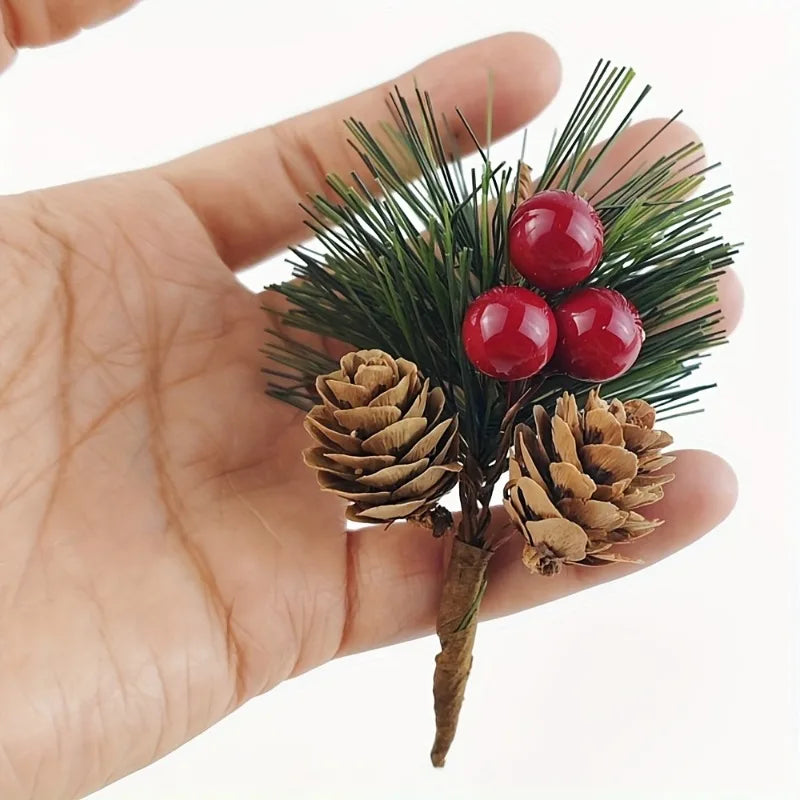 10 Artificial Pine Picks Red Berries & Pinecones – Xmas Wreaths Artificial Holiday Picks Axl