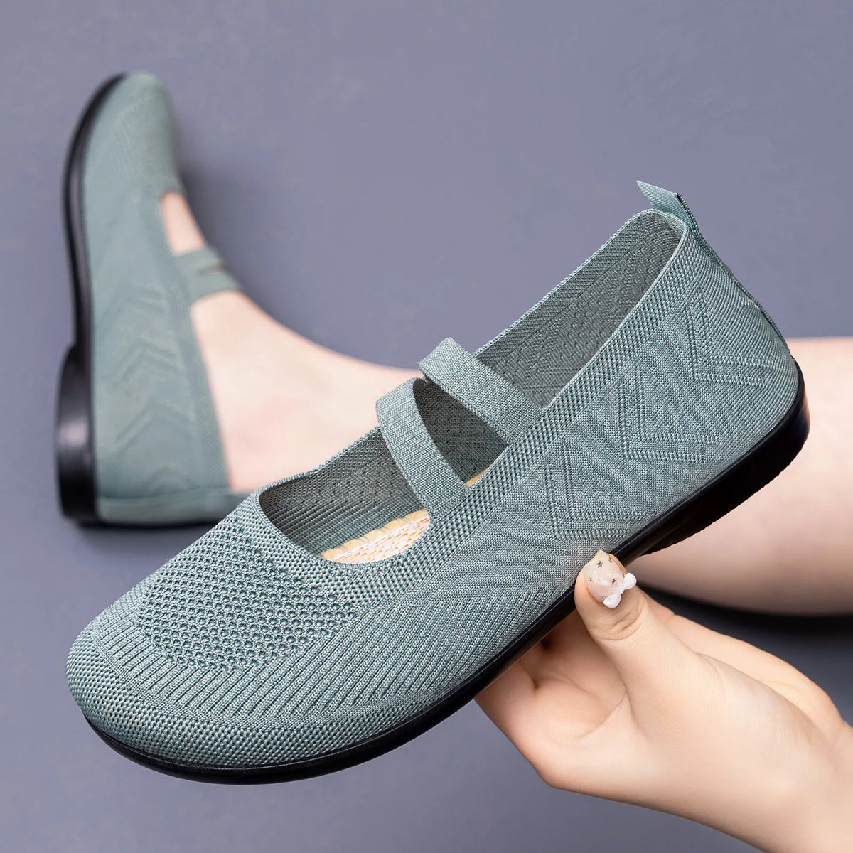 Women's Knit Mary Jane Flats – Breathable Slip-On Shoes Women's Flat Shoes Axl