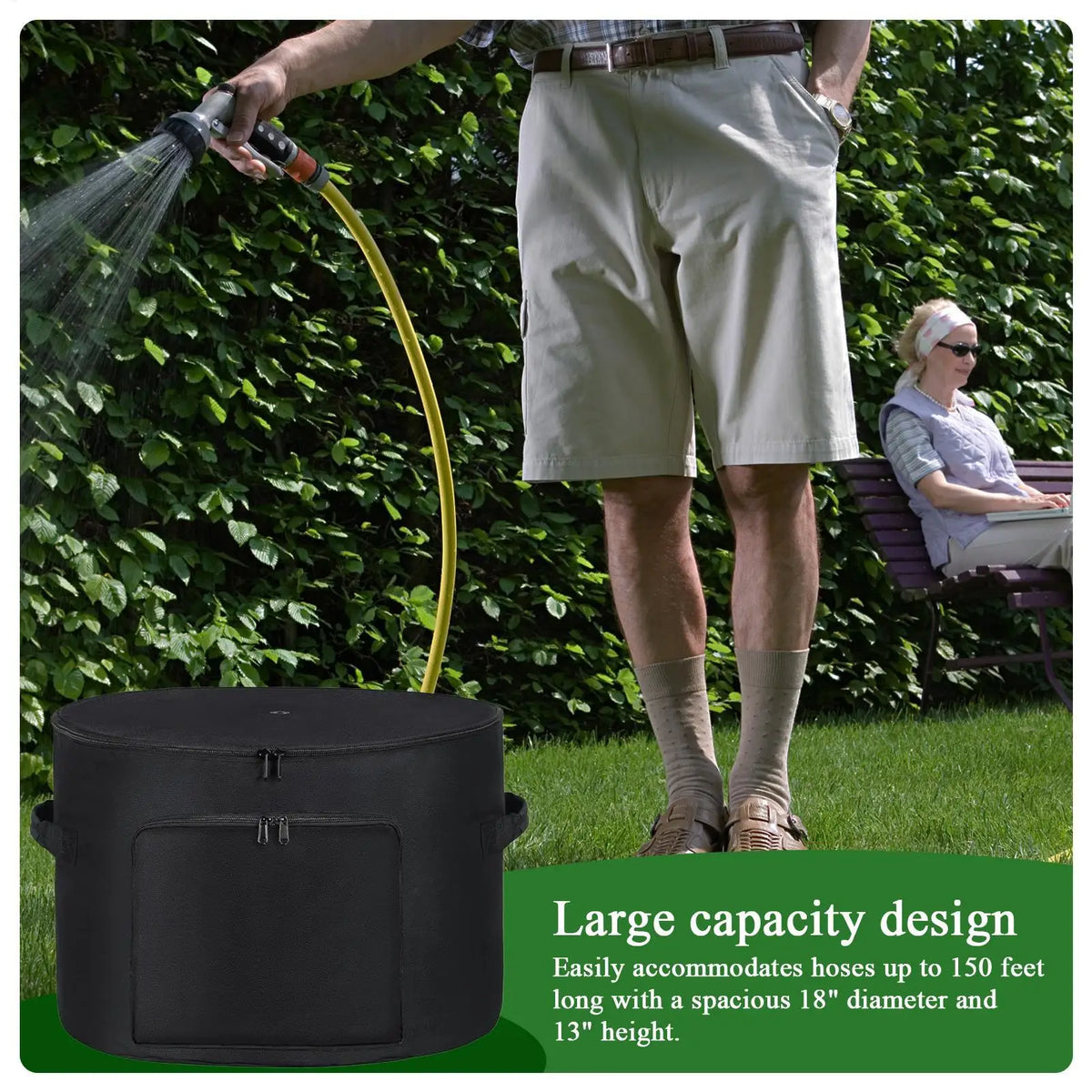 Garden Hose Storage Pot – Weatherproof 150ft Oxford Organizer Hose Storage Pot Axl