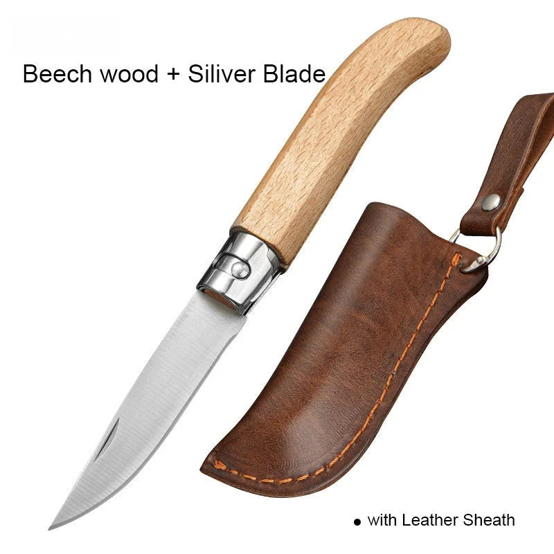 Stainless Steel Folding Knife – Wood Handle & Sheath Folding Pocket Knife Axl option 3