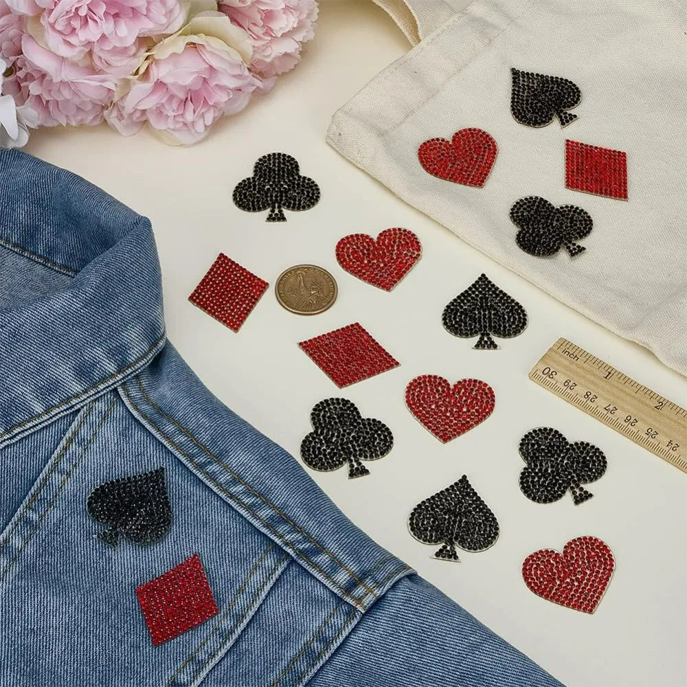 16 Pcs Playing Card Rhinestone Applique Patches – 4 Suit Designs Rhinestone Applique Patch Axl