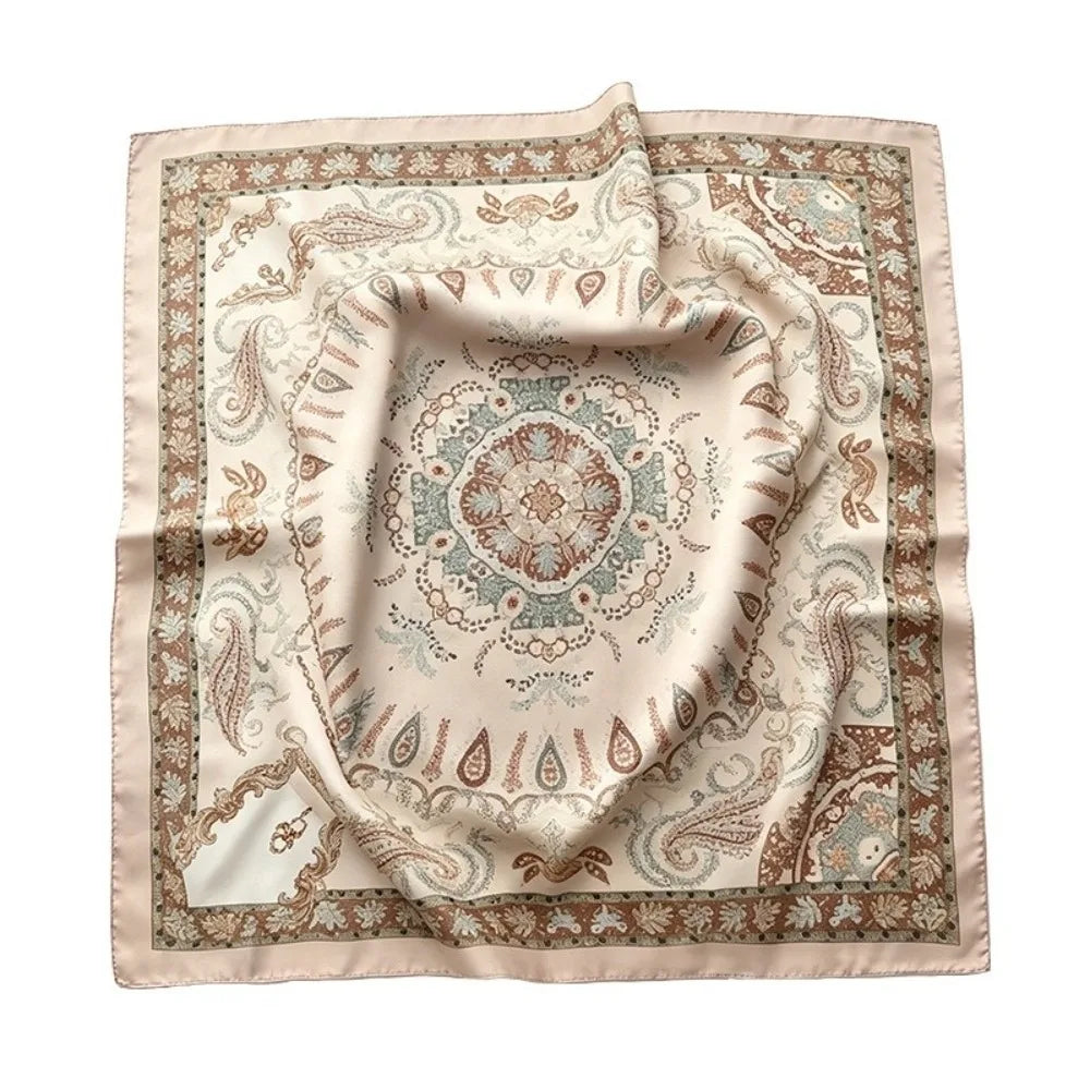 Geometric Print Square Scarf – Hair Wrap & Headband for Women Square Scarf Axl Brown