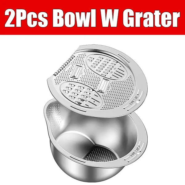 Stainless Steel Colander Set – Rice Washing Bowl & Grater Kitchen Colander Set Axl 2Pcs Bowl W Grater