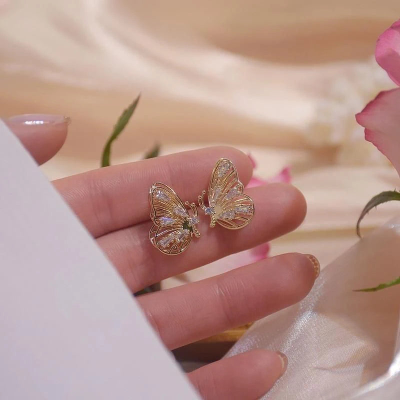 Huitan Double Layer Butterfly Stud Earrings | Gold CZ Stud Earrings Axl