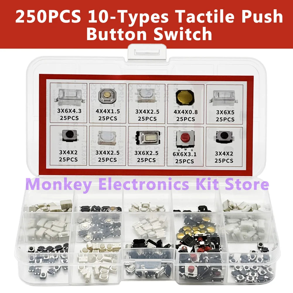 250PCS Tactile Push Button Micro Switch Set – 10 Types Micro Switch Kit Axl Default Title