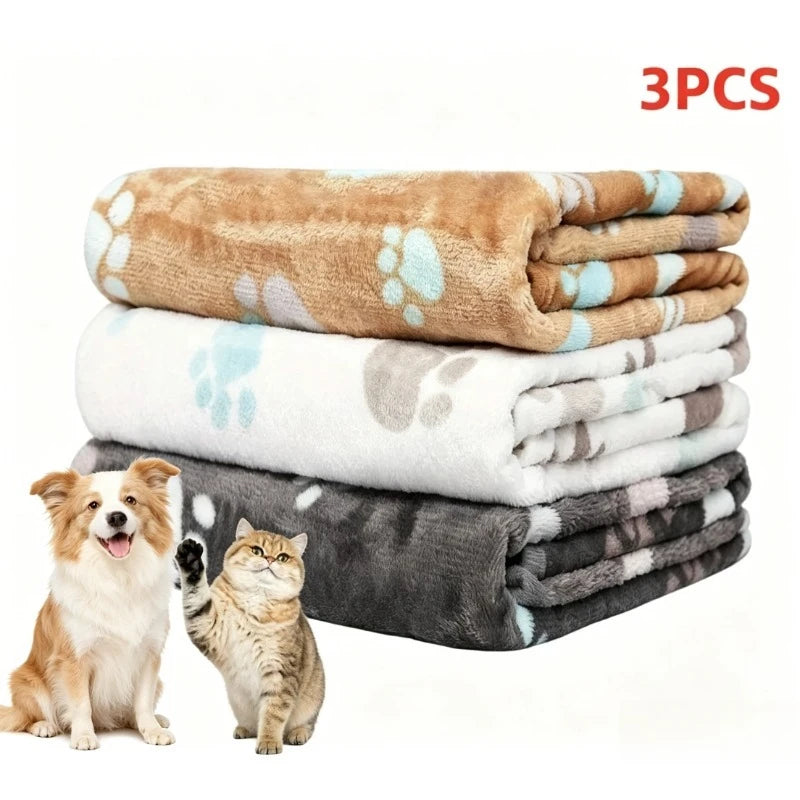 KEMORELA 3-Pack Flannel Fleece Pet Blanket Mats | Paw Print Pet Blanket Mat Axl
