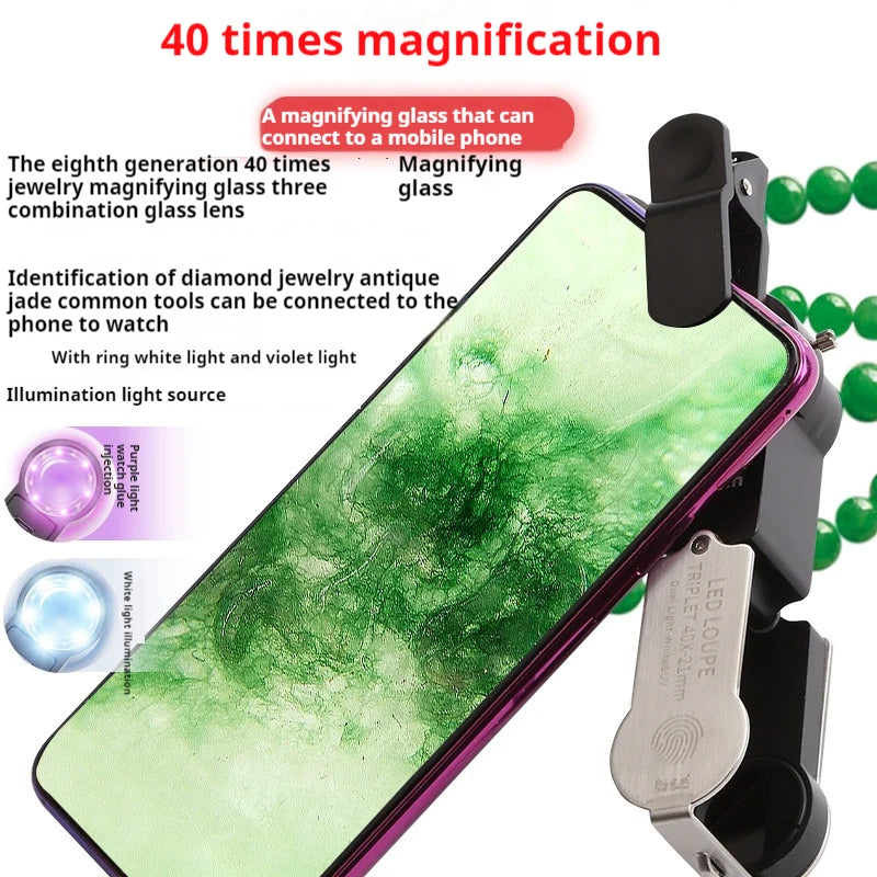 40X Rechargeable Magnifying Glass White & UV Light Loupe Illuminated Magnifying Loupe Axl