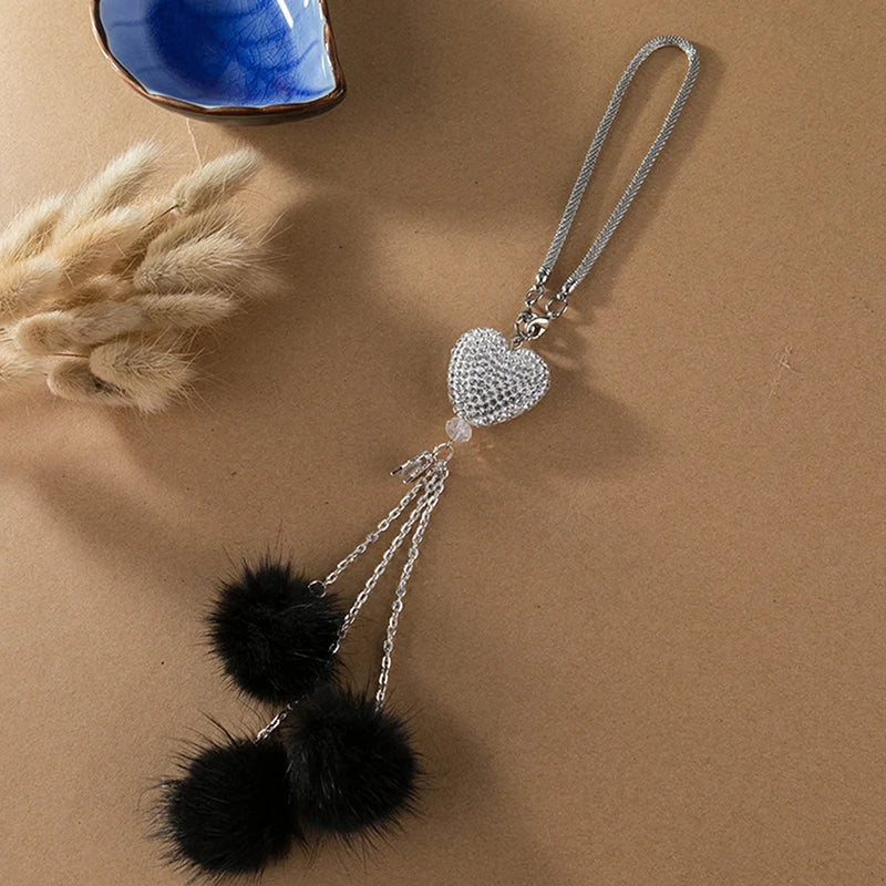 Rhinestone Crystal Plush Pendant Car Rearview Mirror Charm Car Mirror Charm Axl Black