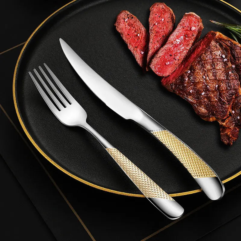 24-Piece Stainless Steel Cutlery Set – Outdoor Knife Fork Spoon Flatware Cutlery Set Axl
