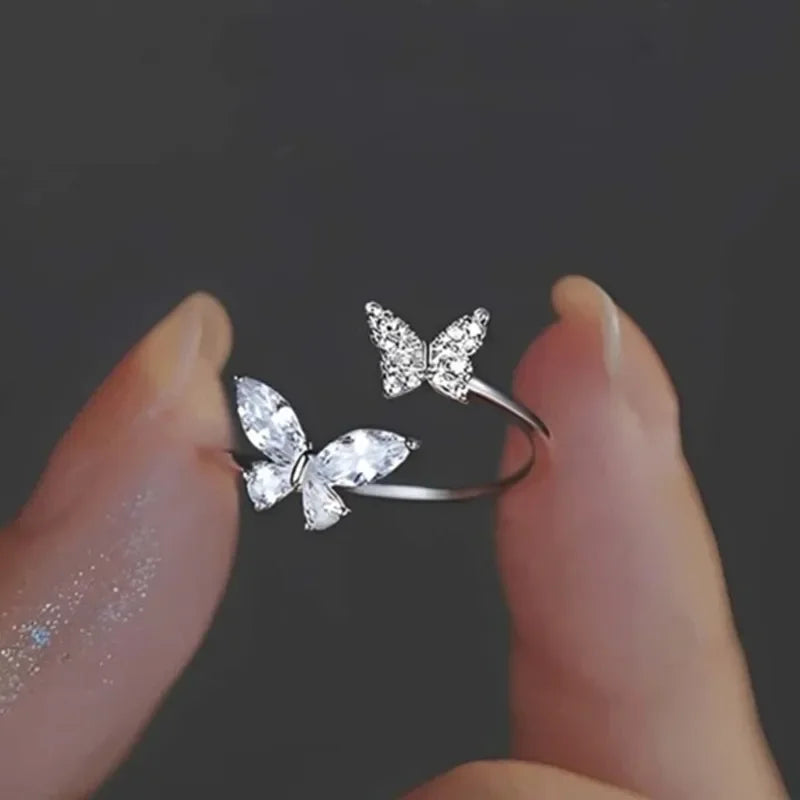 Huitan Butterfly Opening Ring Women – Silver CZ Fashion Jewelry Fashion Ring Axl