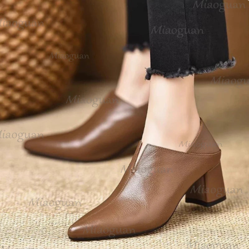 Women's Pointed Toe Mary Jane Chunky Heel Pumps 5.5cm Mary Jane Pumps Axl Brown 40
