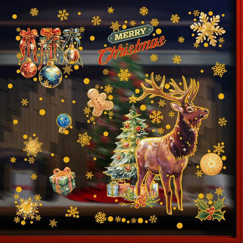 Christmas Santa Claus Gold Powder Electrostatic Window Stickers Window Cling Stickers Axl