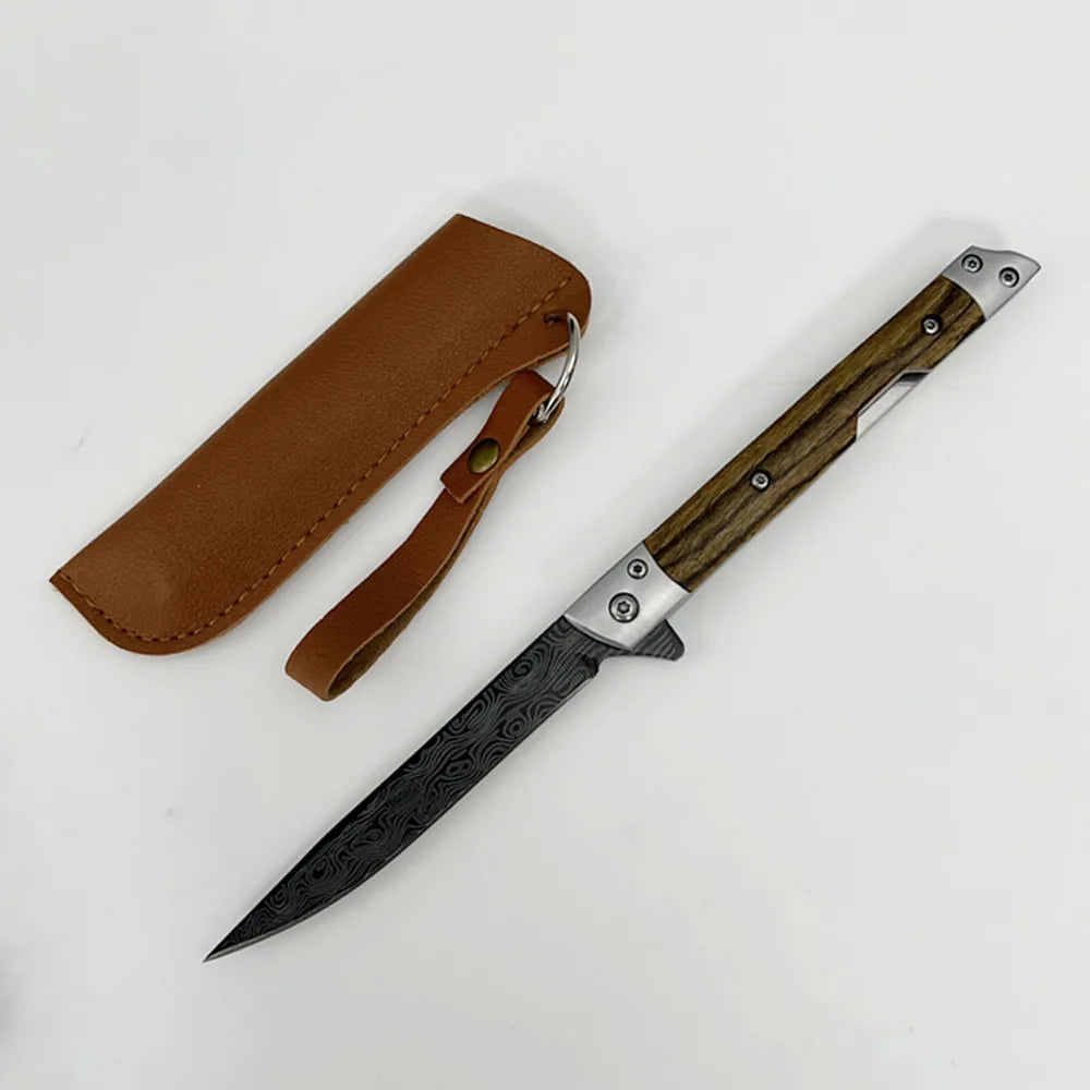 Damascus Folding Knife – EDC Stainless Steel Camping Knife Folding Camping Knife Axl D