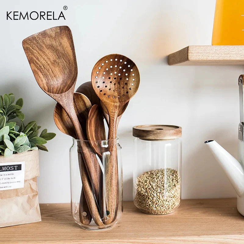 KEMORELA Teak Wood Cooking Spoon – Ladle, Turner & Skimmer Wood Cooking Utensil Axl