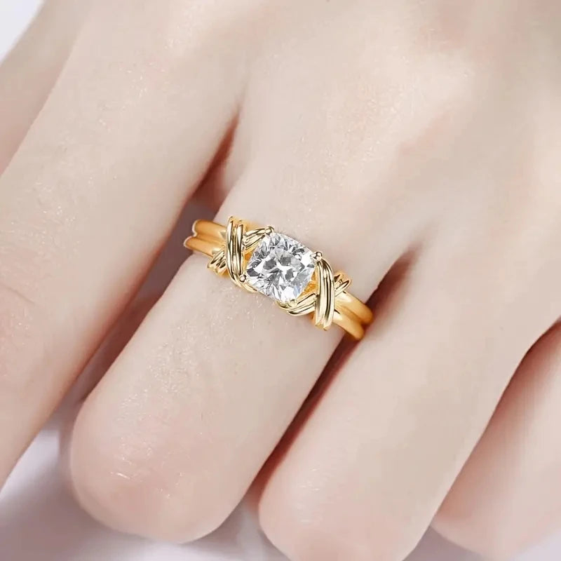 Huitan Gold Cross Ring with Cubic Zirconia | Women's Wedding Band Fashion Ring Axl