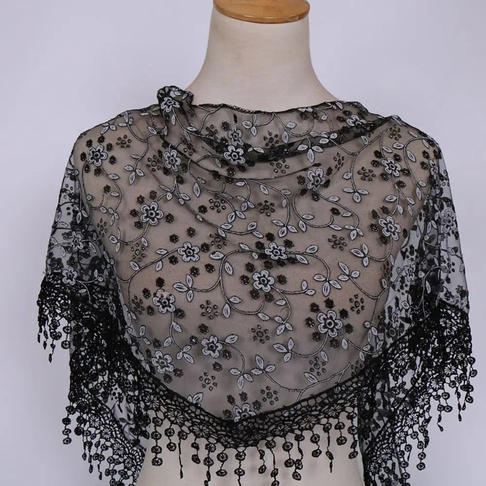 Floral Lace Triangle Scarf – Embroidered Veil Headband for Women Lace Head Scarf Axl