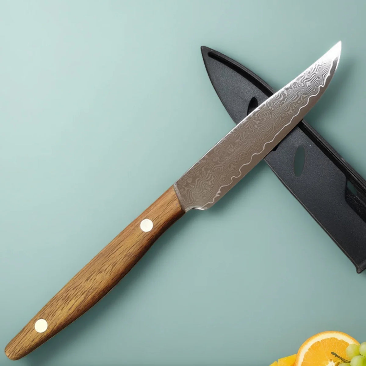 4" Damascus Steel Paring Knife with Wood Handle & Cover Damascus Paring Knife Axl