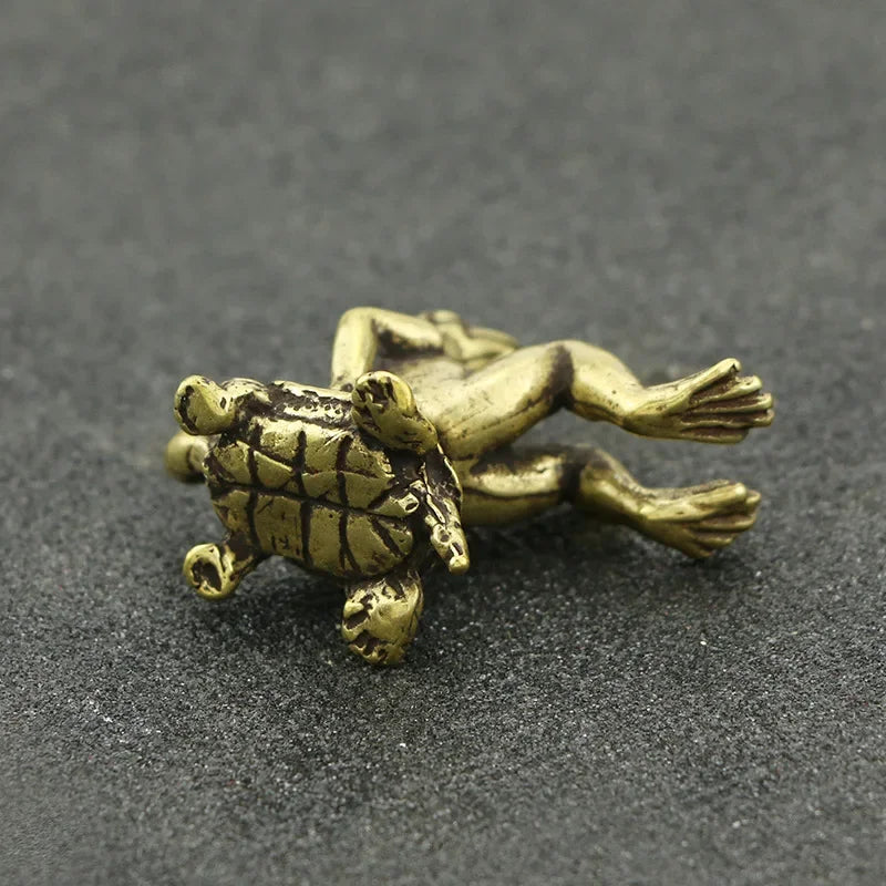 Brass Tortoise & Frog Miniature Statue | Antique Bronze Décor Bronze Miniature Statue Axl