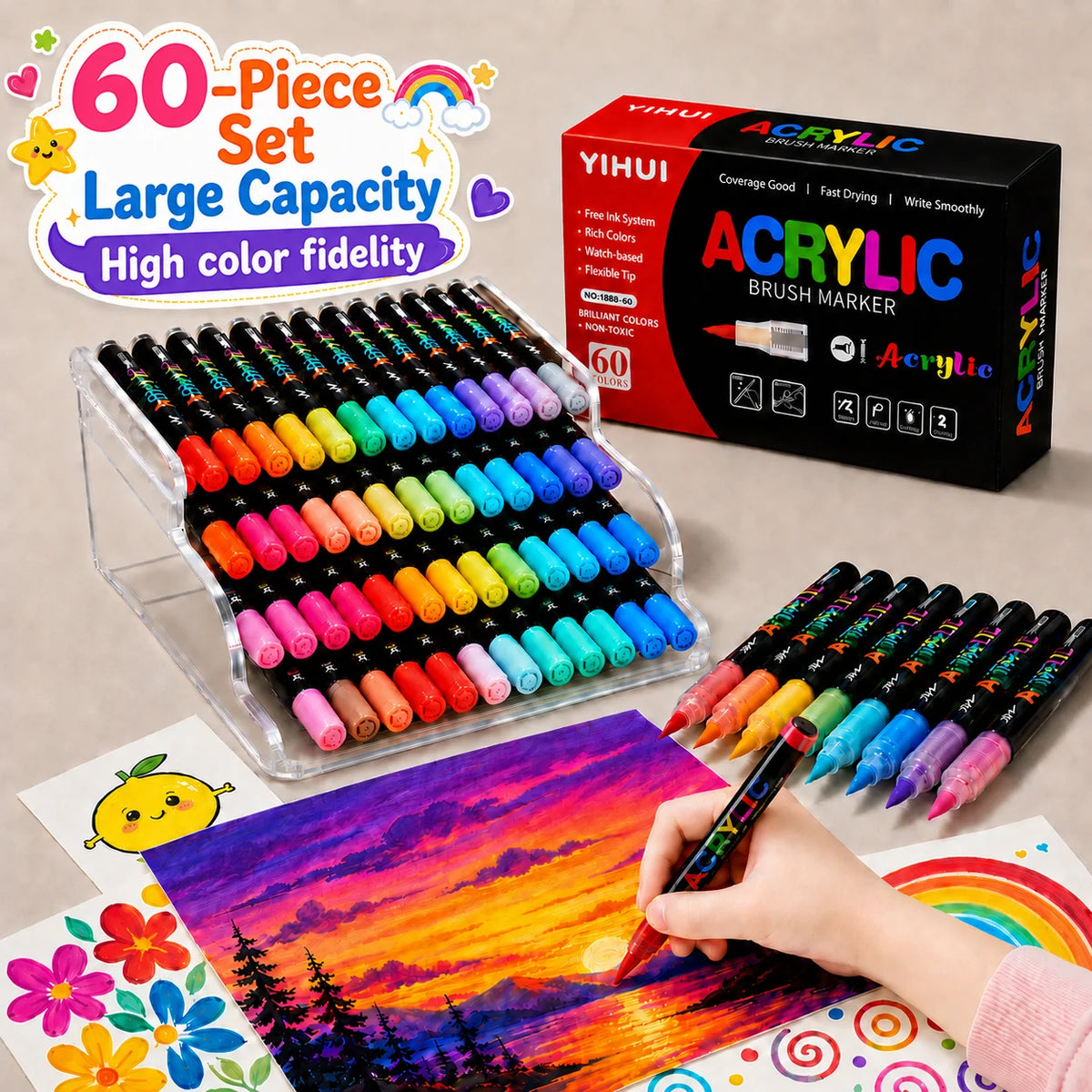 Acrylic Paint Pens 12–60 Colors | Brush Tip Markers for DIY Acrylic Paint Markers Axl