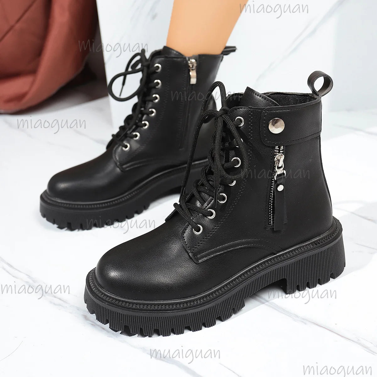 Women's Black Platform Ankle Boots – Zip Square Heel Platform Ankle Boots Axl
