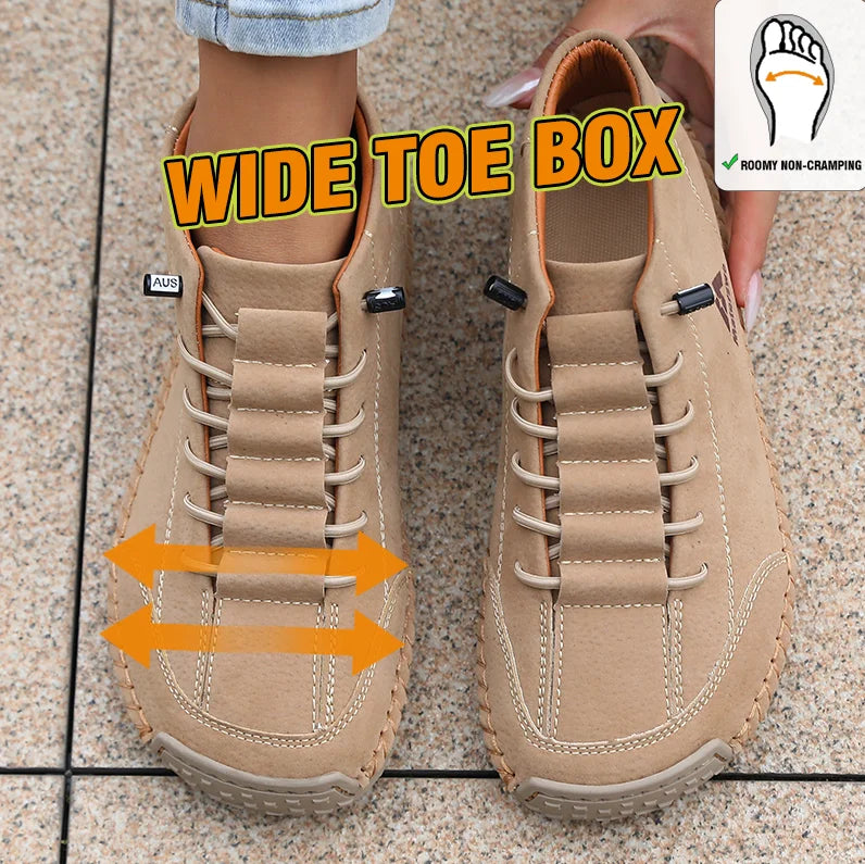 ZULIWAGN Women's Retro Leather Flat Sneakers | British Style Retro Leather Sneakers Axl 45 Beige