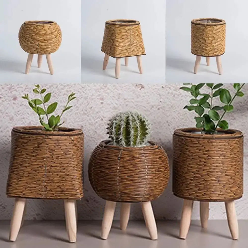Rattan Woven Flower Pot with Removable Legs | Nordic Plant Stand Woven Plant Stand Axl