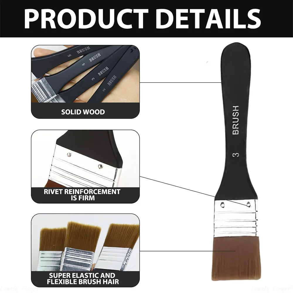 Flat Paint Brushes Set – Acrylic, Oil & Watercolor | Wooden Handle Paint Brush Set Axl
