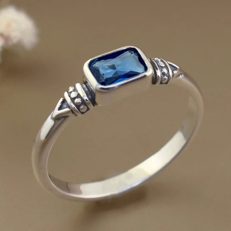 Huitan Vintage Blue CZ Ring – Women's Elegant Fashion Jewelry Fashion Ring Axl T1144 9