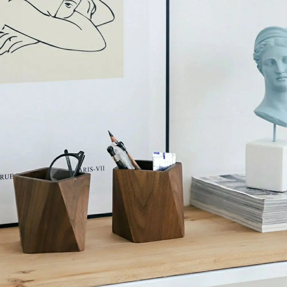 Walnut Wood Pen Holder – Desktop Stationery Organizer Wood Pen Holder Axl