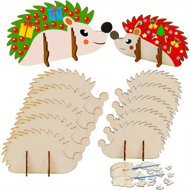 20-Piece Wooden Hedgehog DIY Craft Set – Christmas Decor DIY Wood Craft Kit Axl 20pcs