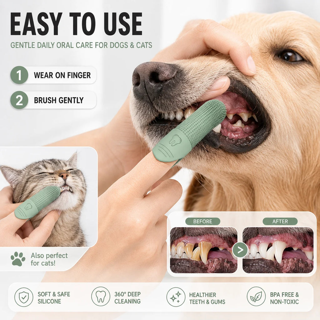 360° Silicone Pet Finger Toothbrush for Dogs & Cats – 2pc Set Pet Dental Brush Axl